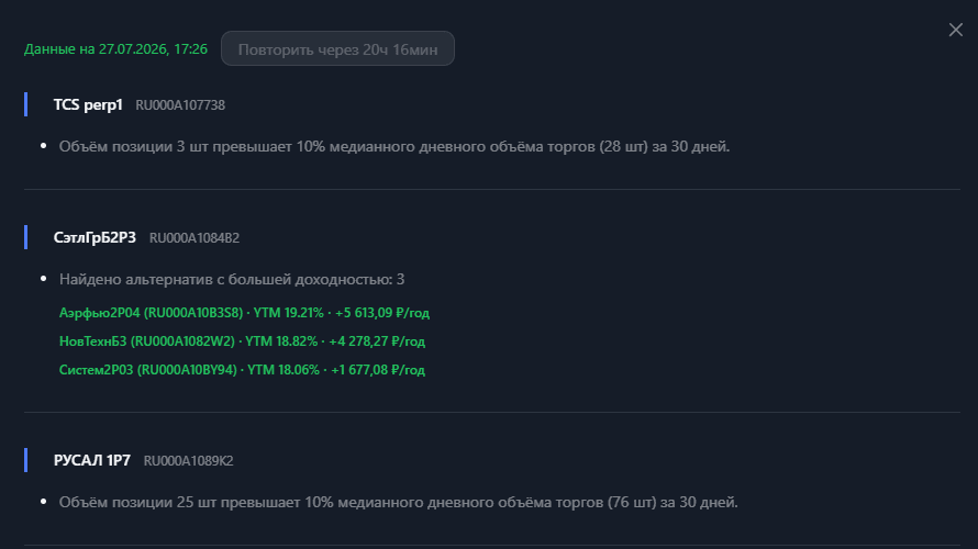 Отчёт о здоровье портфеля облигаций